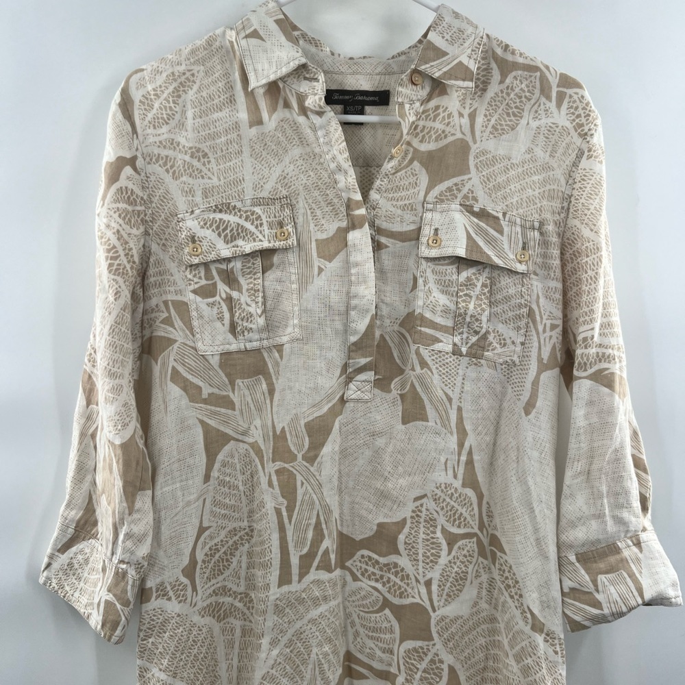 Tommy Bahama 100% Linen Tropical Leaf Print Shirt Dress Tunic XS - Picture 4 of 13